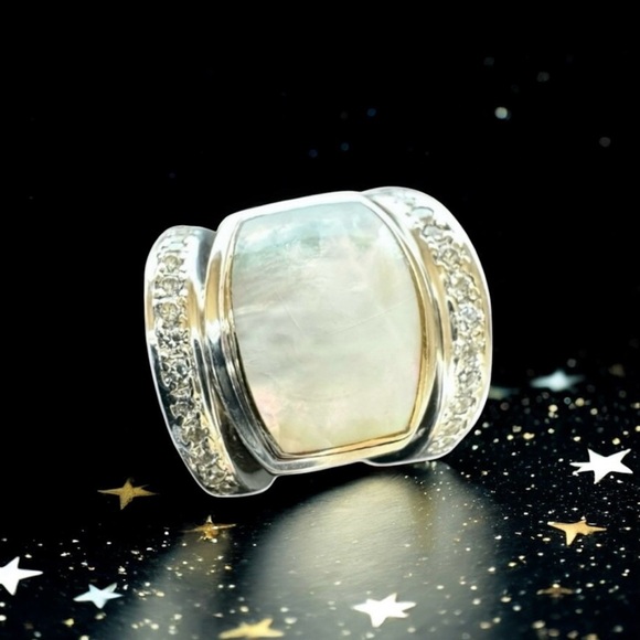 Michael Dawkins Jewelry - 💞Dawkins White Quartz Gold Inlay Diamonds + Sterling Silver Statement Ring 6 US